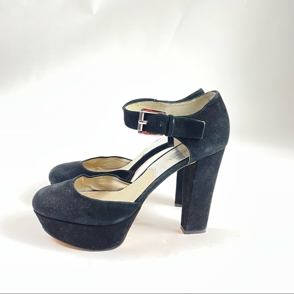 Michael Michael Kors Black Suede Ankle Strap Buckle Platform Chunky Pumps 9M - Picture 5 of 9